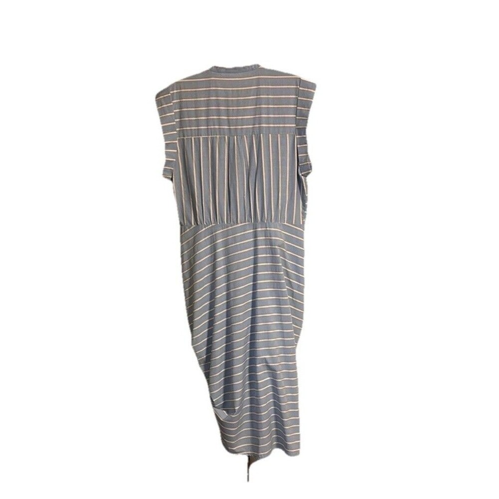 Veronica Beard Ruched Shirt Dress Blue and White Stripe Size 16 - Picture 7 of 13